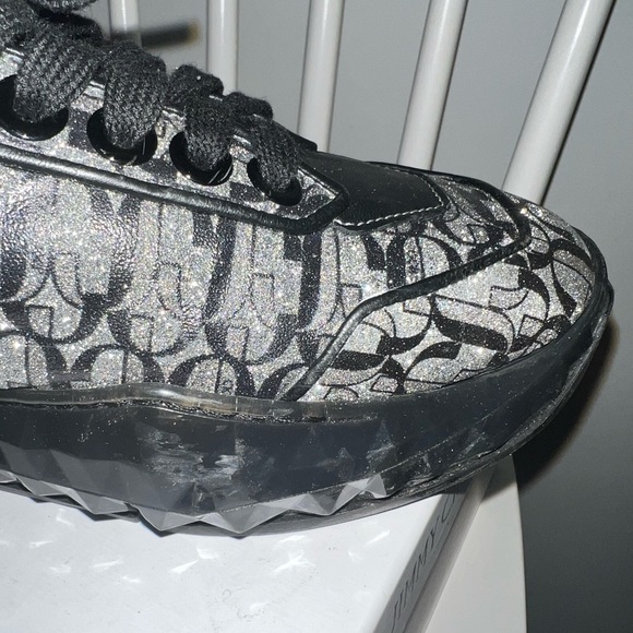 Jimmy Choo Women's Leather 'Diamond' Monogram Sneakers Silver Black - Picture 11 of 16